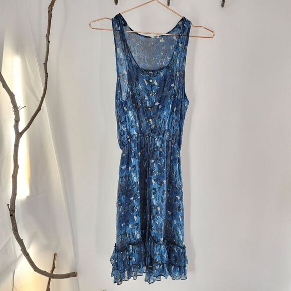 Moda international silk button front floral dress blue - Picture 1 of 10